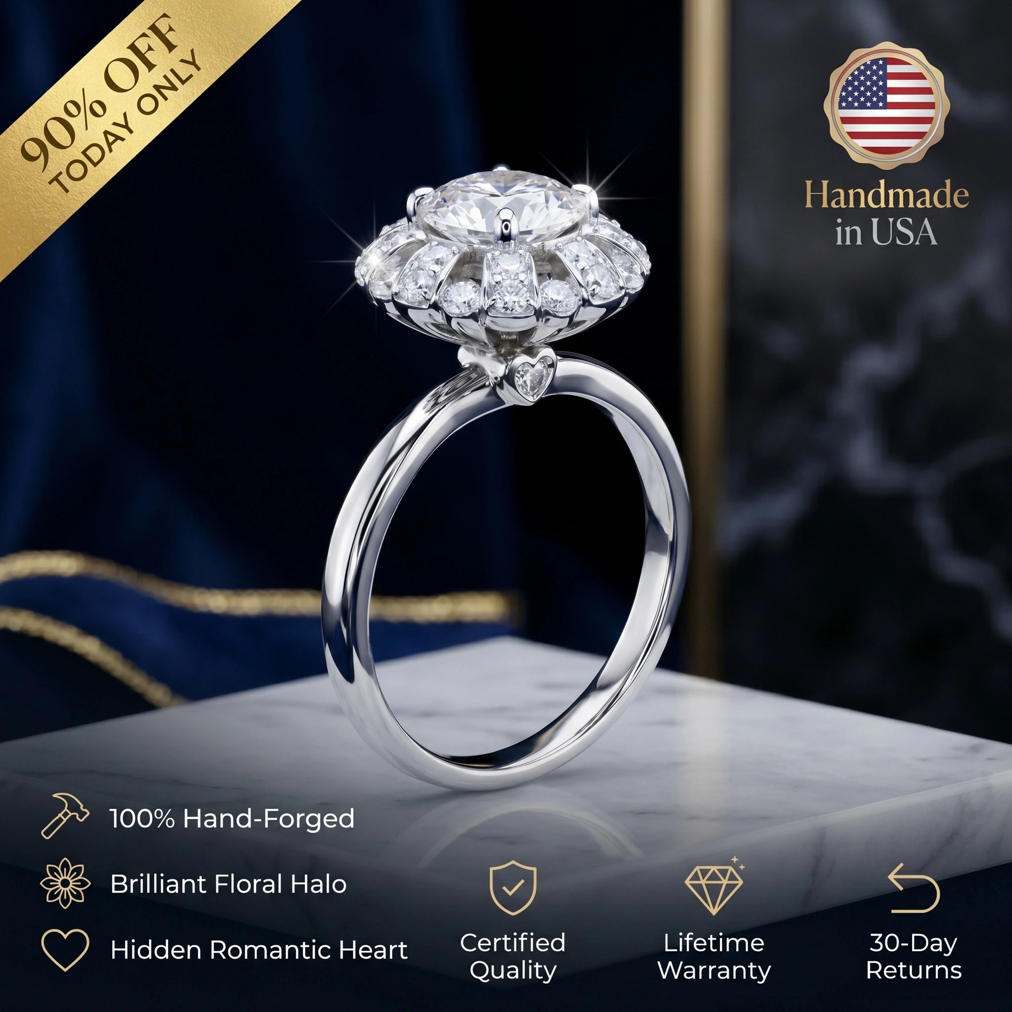 🚨 90% OFF TODAY: The "Eternal Bloom" Hand-Forged 7-Carat Brilliant Round Cut Ring with Hidden Heart Halo