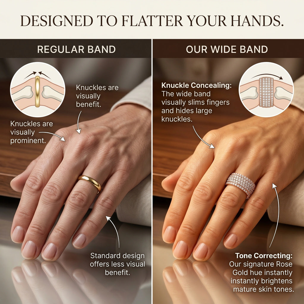 🚨 90% OFF TODAY: The "Aurelia" Handcrafted Statement Ring: 18K Rose Gold Finger-Slimming Wide Band | 360° Micro-Pavé Brilliance