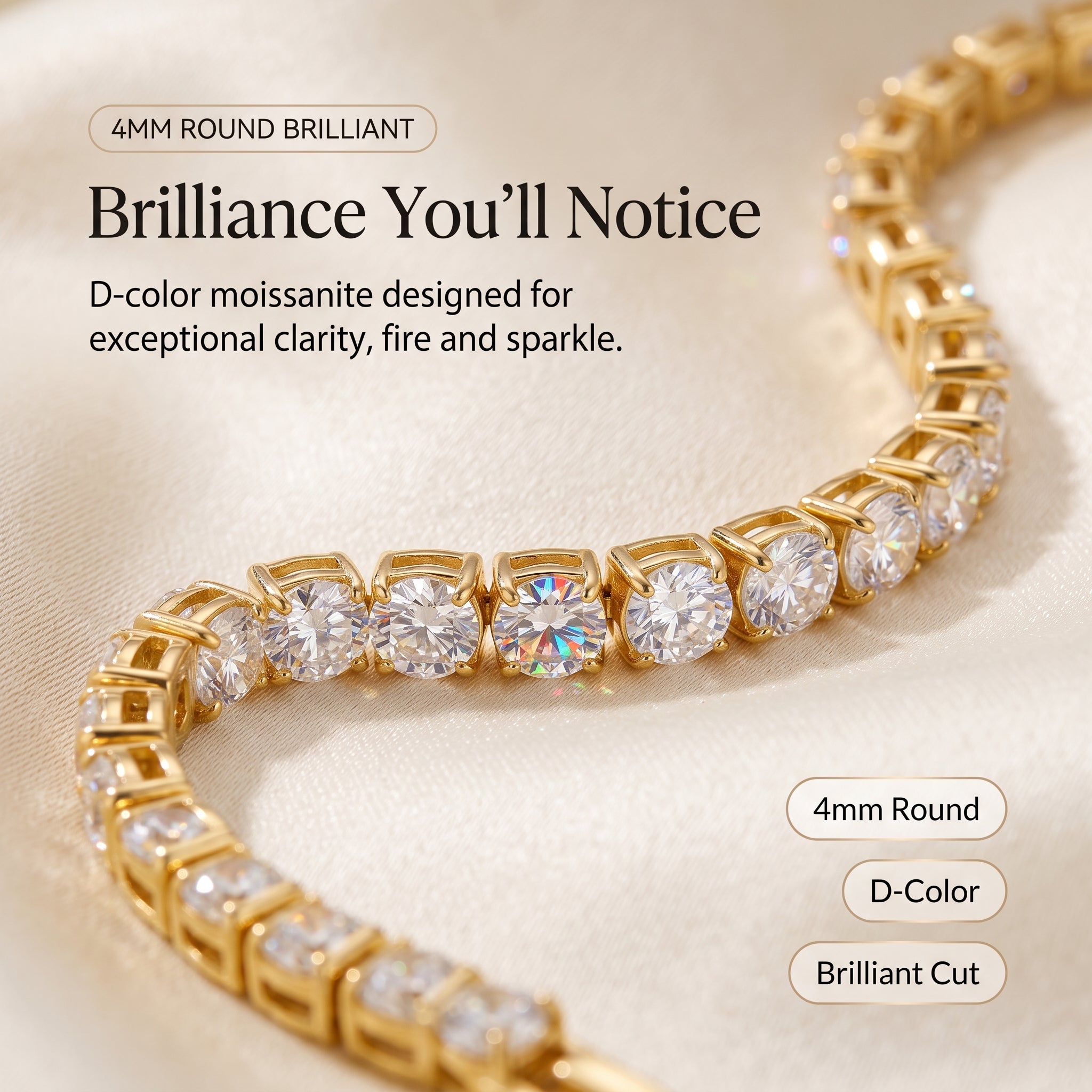 🔥 LAST DAY — 90% OFF 🔥 Dazzling 4mm Moissanite Tennis Bracelet – Diamond-Like Fire, 14K Gold Finish & Secure Double-Lock Clasp