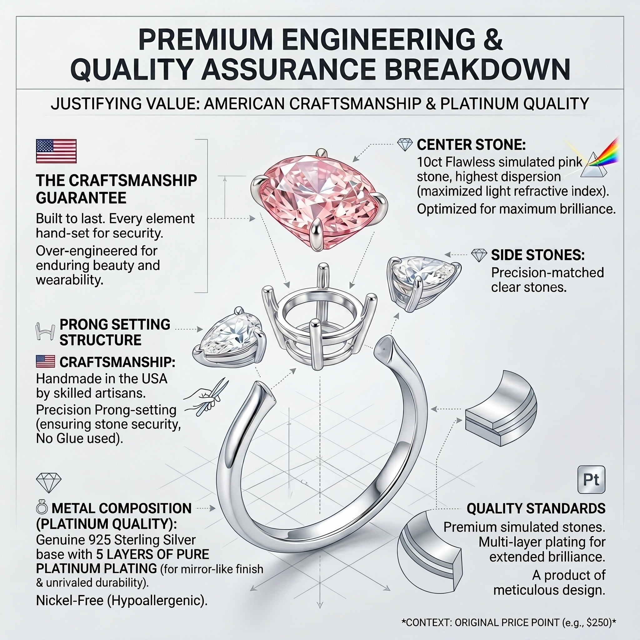 🚨 90% OFF TODAY: The "Rosalie" Handcrafted Statement Ring: Platinum-Plated Finger-Slimming Design | 10ct Pink Diamond Alternative