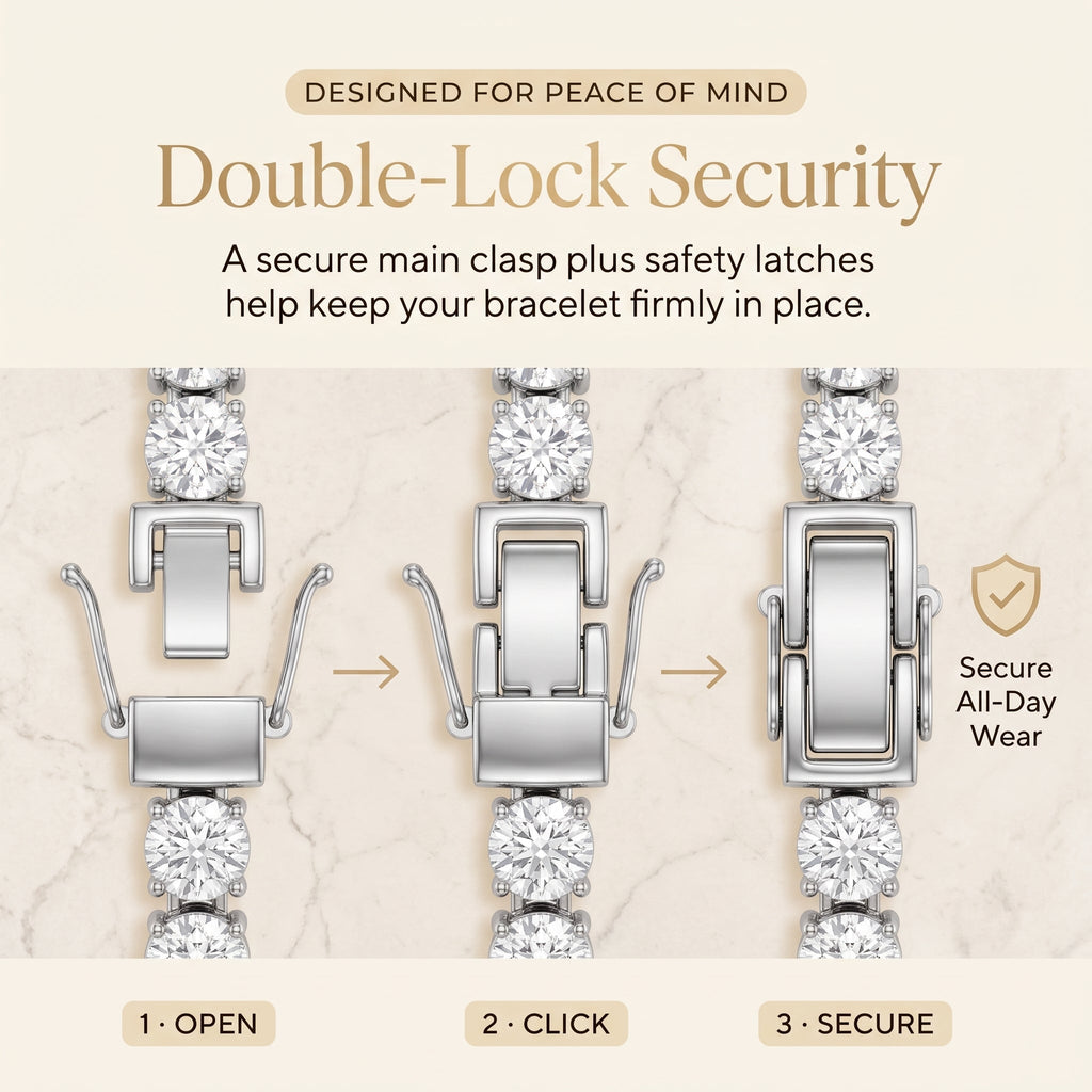 🔥 LAST DAY — 90% OFF 🔥 Dazzling 4mm Moissanite Tennis Bracelet – Diamond-Like Fire, 14K Gold Finish & Secure Double-Lock Clasp