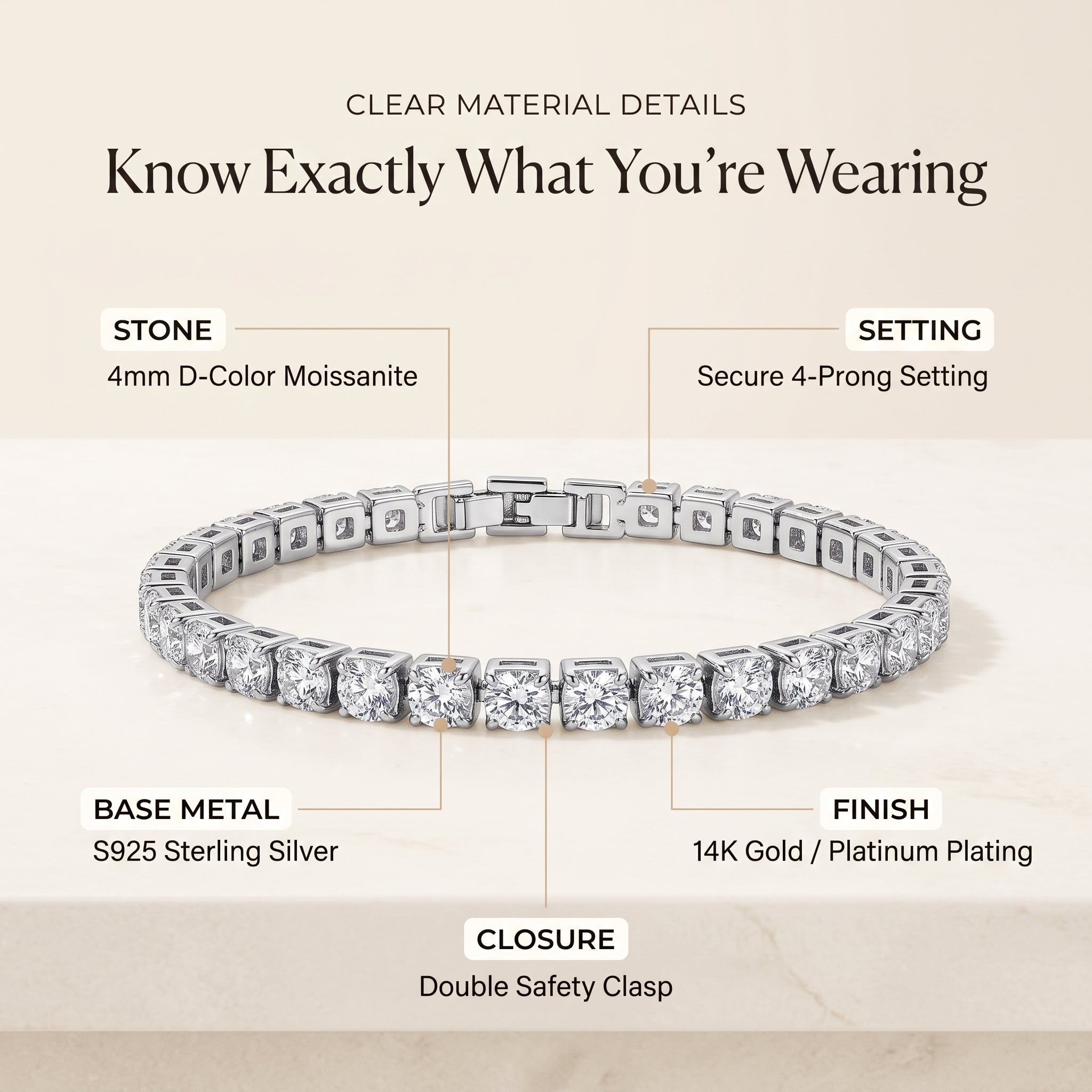 🔥 LAST DAY — 90% OFF 🔥 Dazzling 4mm Moissanite Tennis Bracelet – Diamond-Like Fire, 14K Gold Finish & Secure Double-Lock Clasp