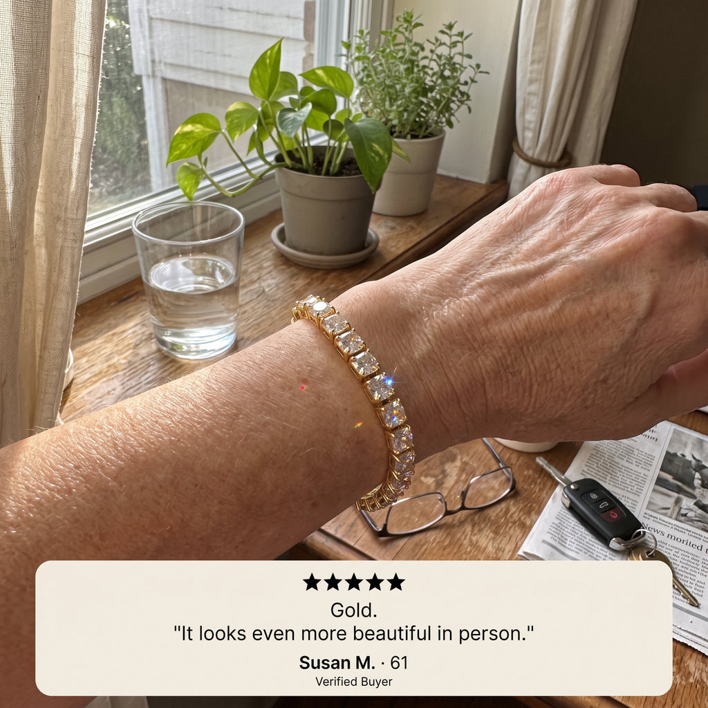 🔥 LAST DAY — 90% OFF 🔥 Dazzling 4mm Moissanite Tennis Bracelet – Diamond-Like Fire, 14K Gold Finish & Secure Double-Lock Clasp