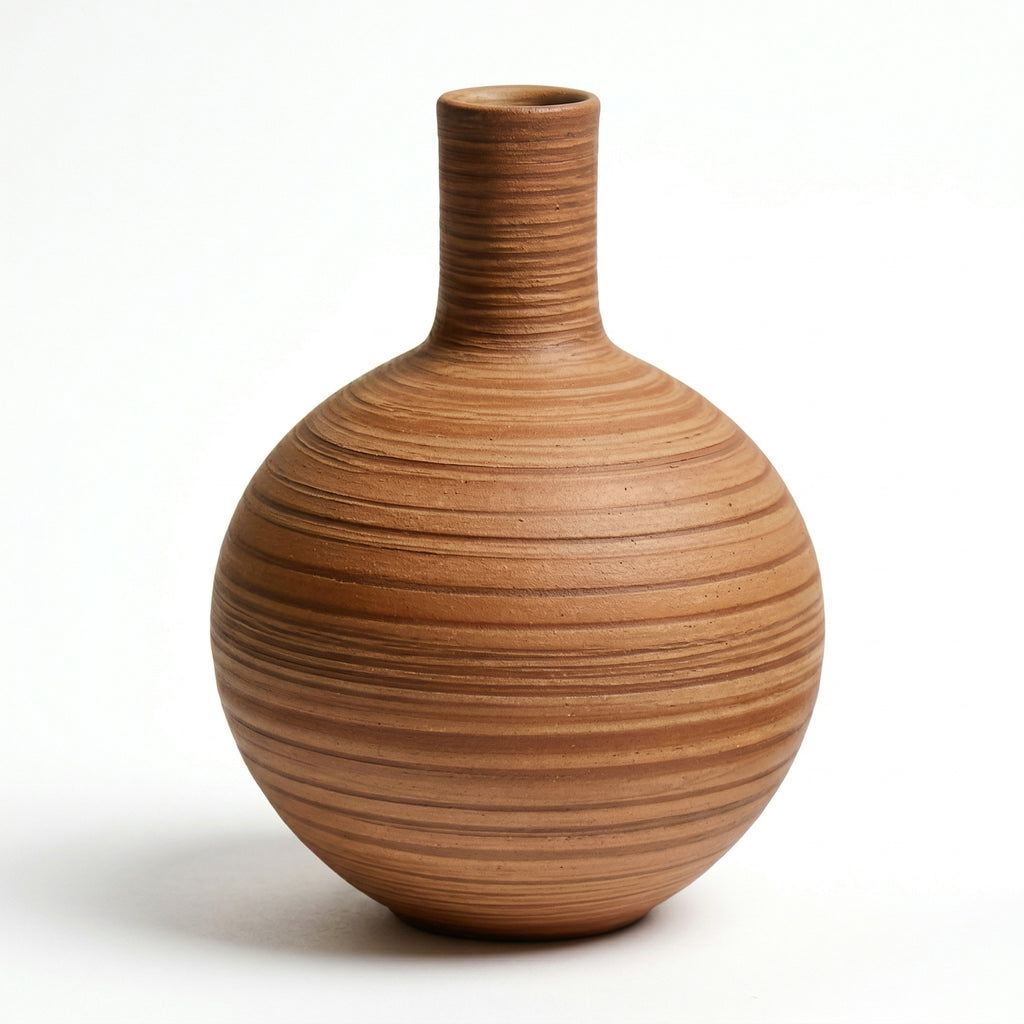 Rustic Striped Round Ceramic Vase