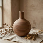 Rustic Striped Round Ceramic Vase