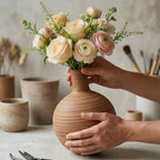 Rustic Striped Round Ceramic Vase