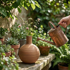 Rustic Striped Round Ceramic Vase