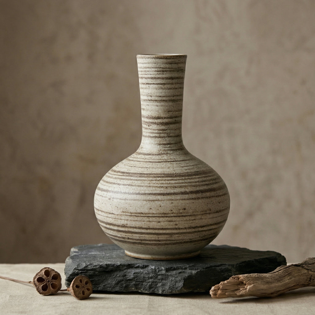 Striped Neck Ceramic Decorative Vase