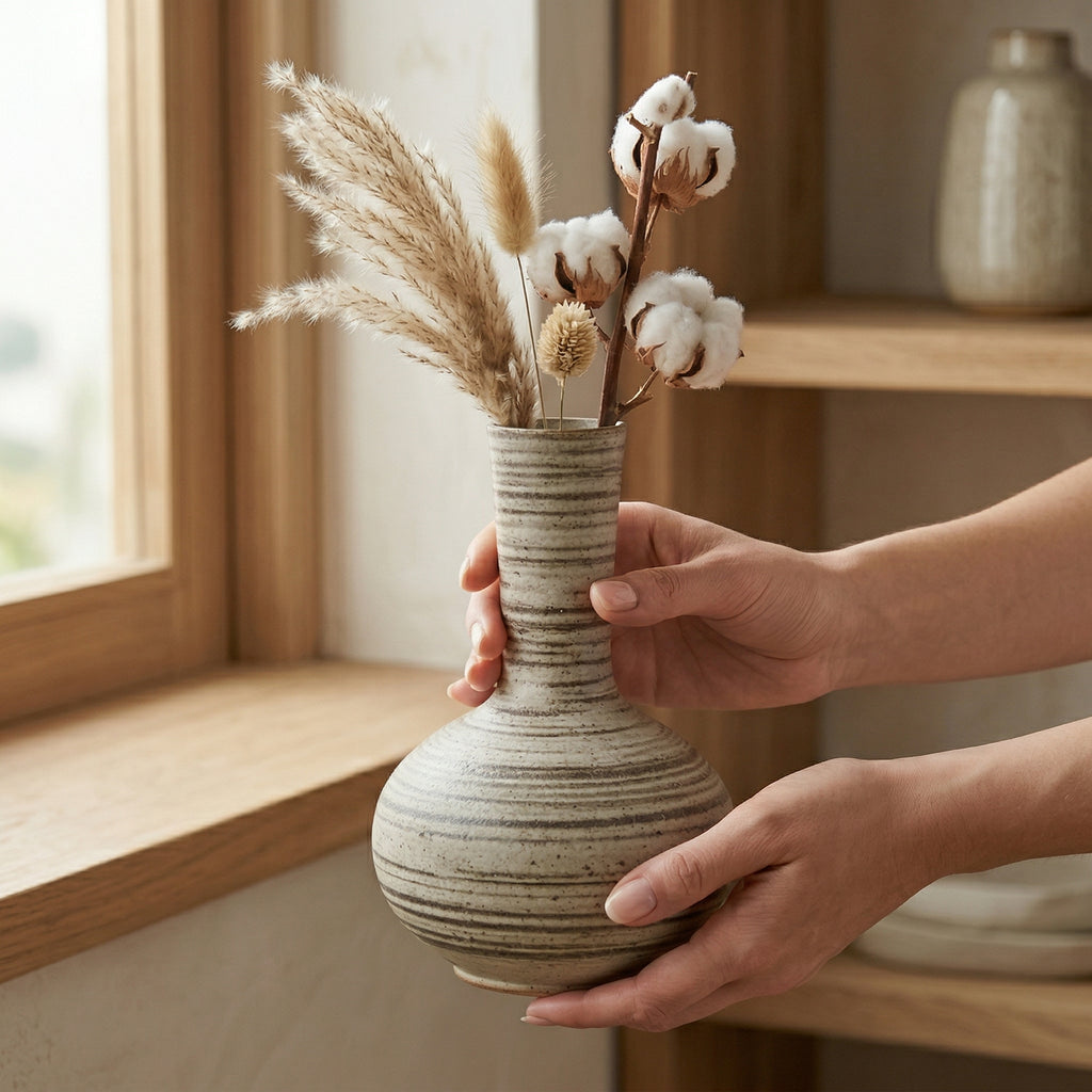 Striped Neck Ceramic Decorative Vase