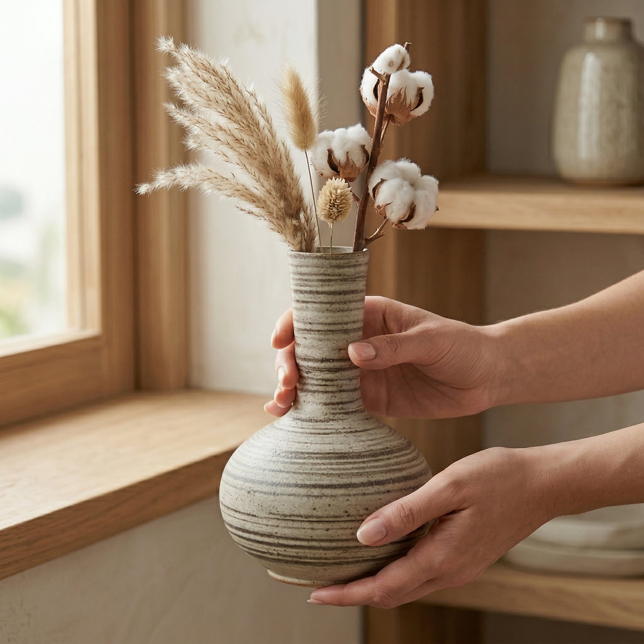 Striped Neck Ceramic Decorative Vase