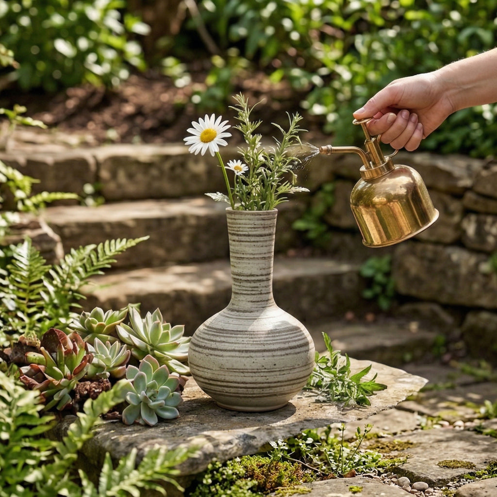 Striped Neck Ceramic Decorative Vase