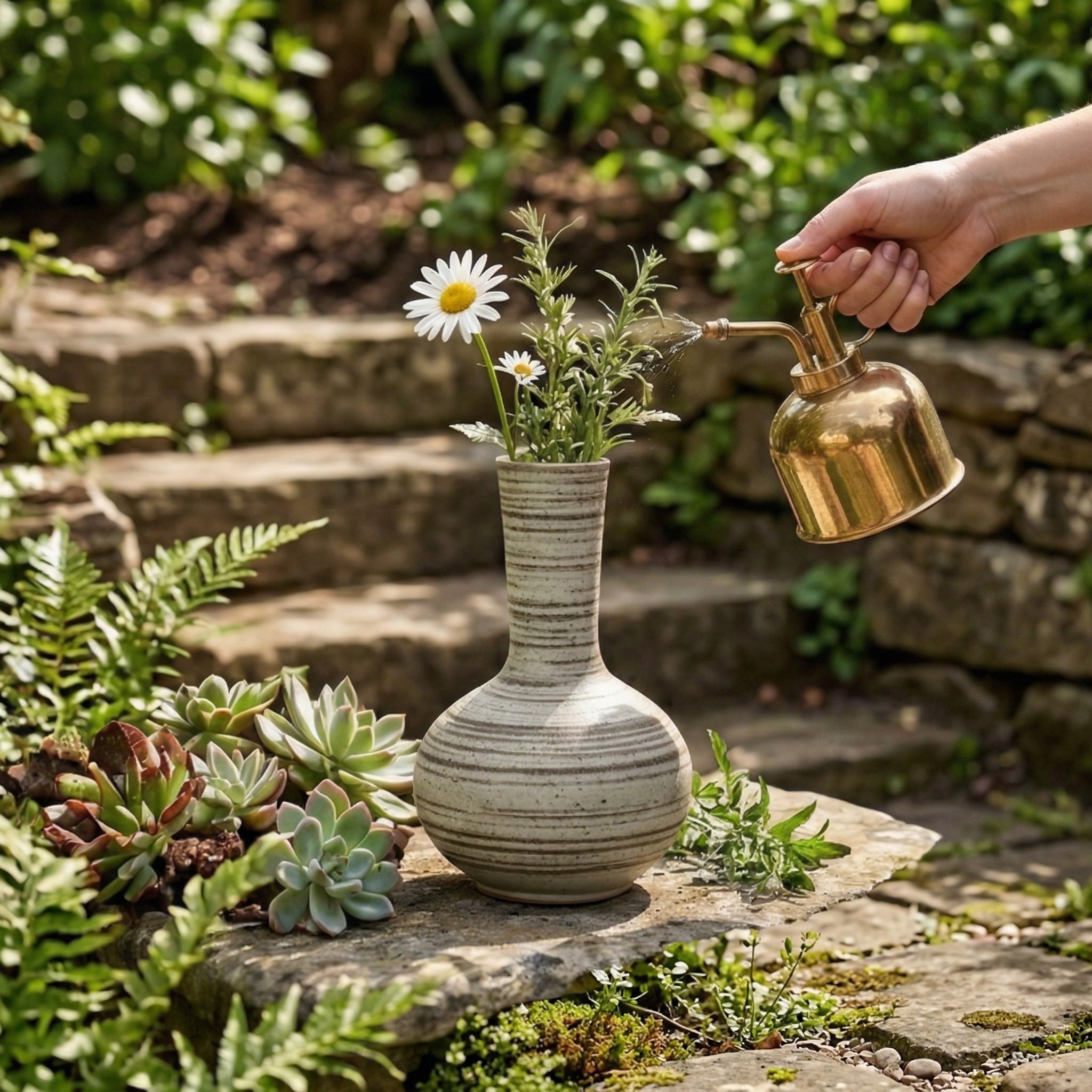 Striped Neck Ceramic Decorative Vase