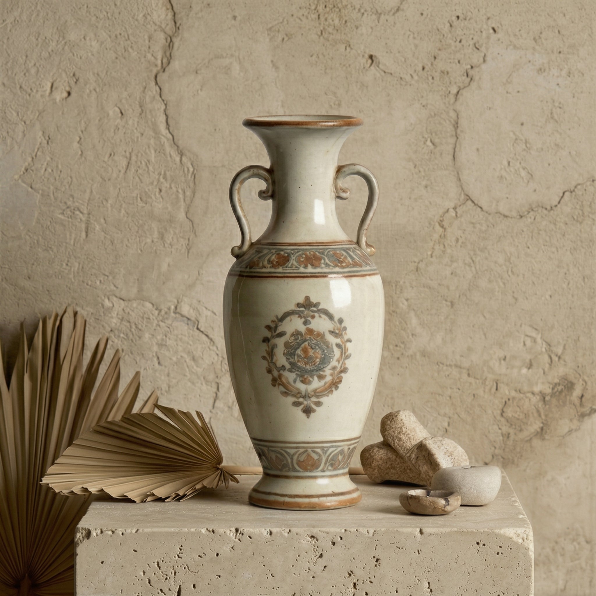Vintage Double-Handle Decorative Ceramic Vase