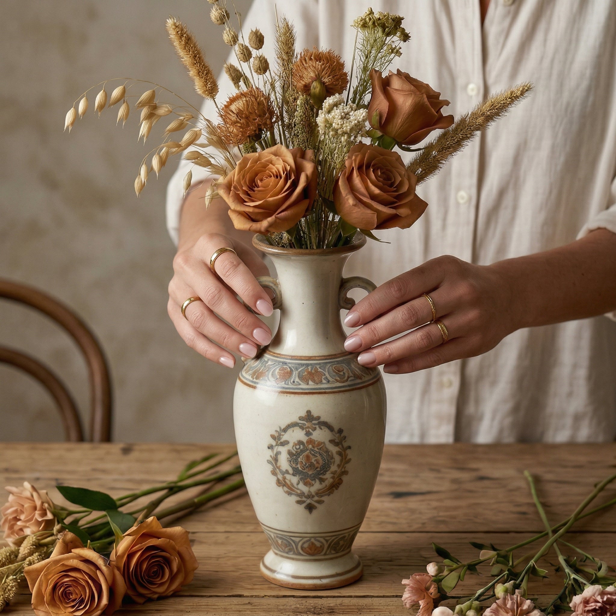 Vintage Double-Handle Decorative Ceramic Vase