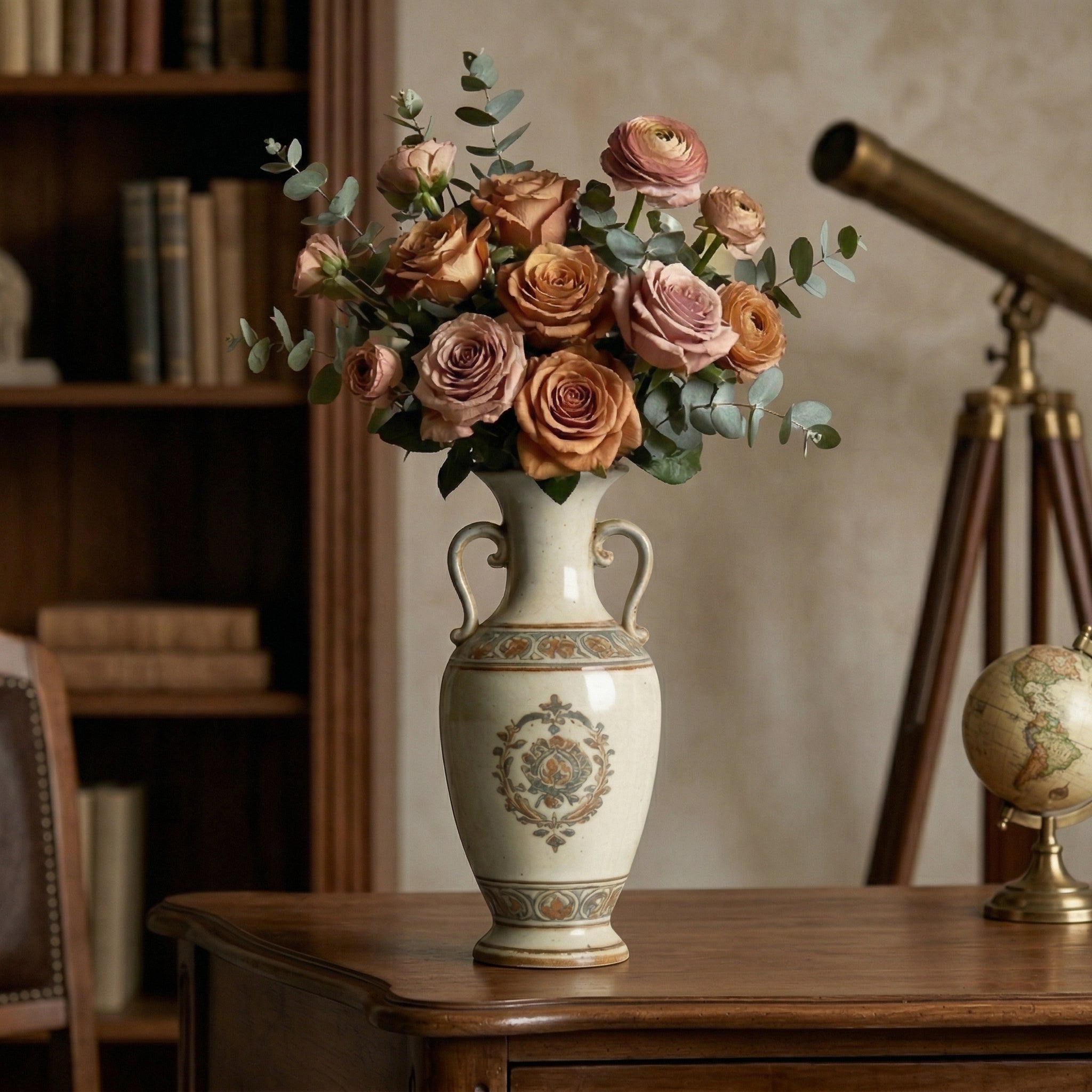 Vintage Double-Handle Decorative Ceramic Vase