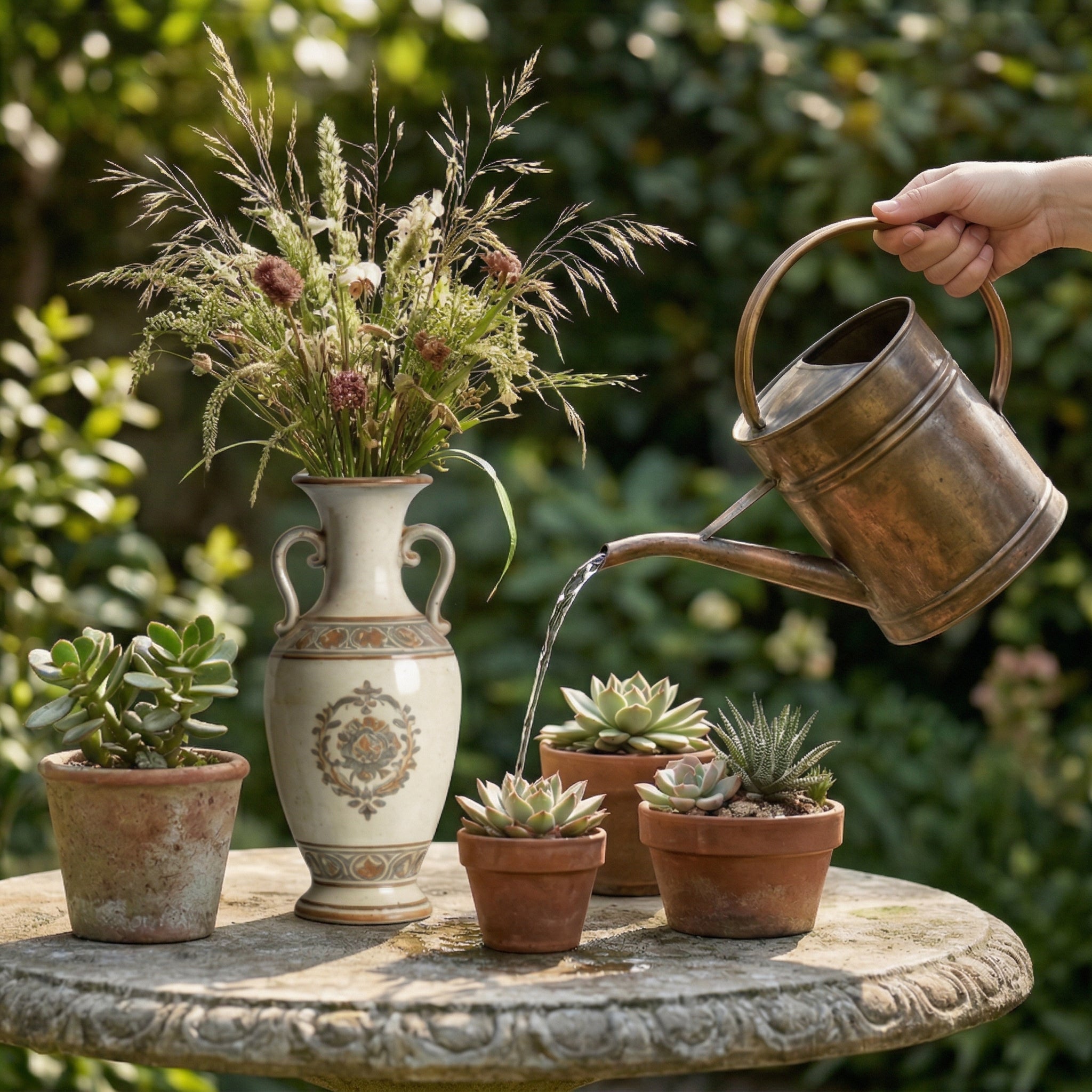 Vintage Double-Handle Decorative Ceramic Vase