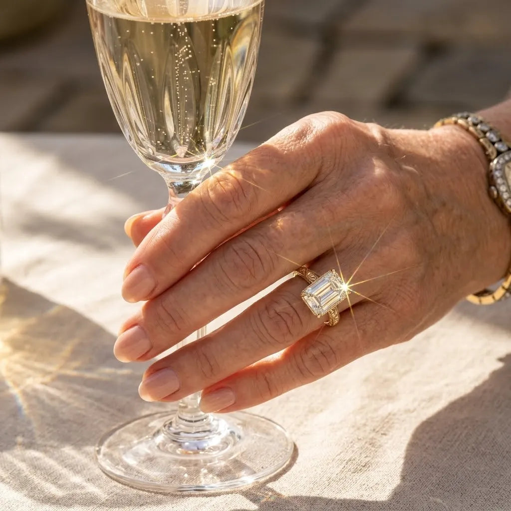 Timeless Elegance: Exquisite Elongated Emerald Cut Hand-Engraved Ring with Hidden Halo | Last Day Sale-90% OFF🔥