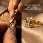 Timeless Elegance: Exquisite Elongated Emerald Cut Hand-Engraved Ring with Hidden Halo | Last Day Sale-90% OFF🔥