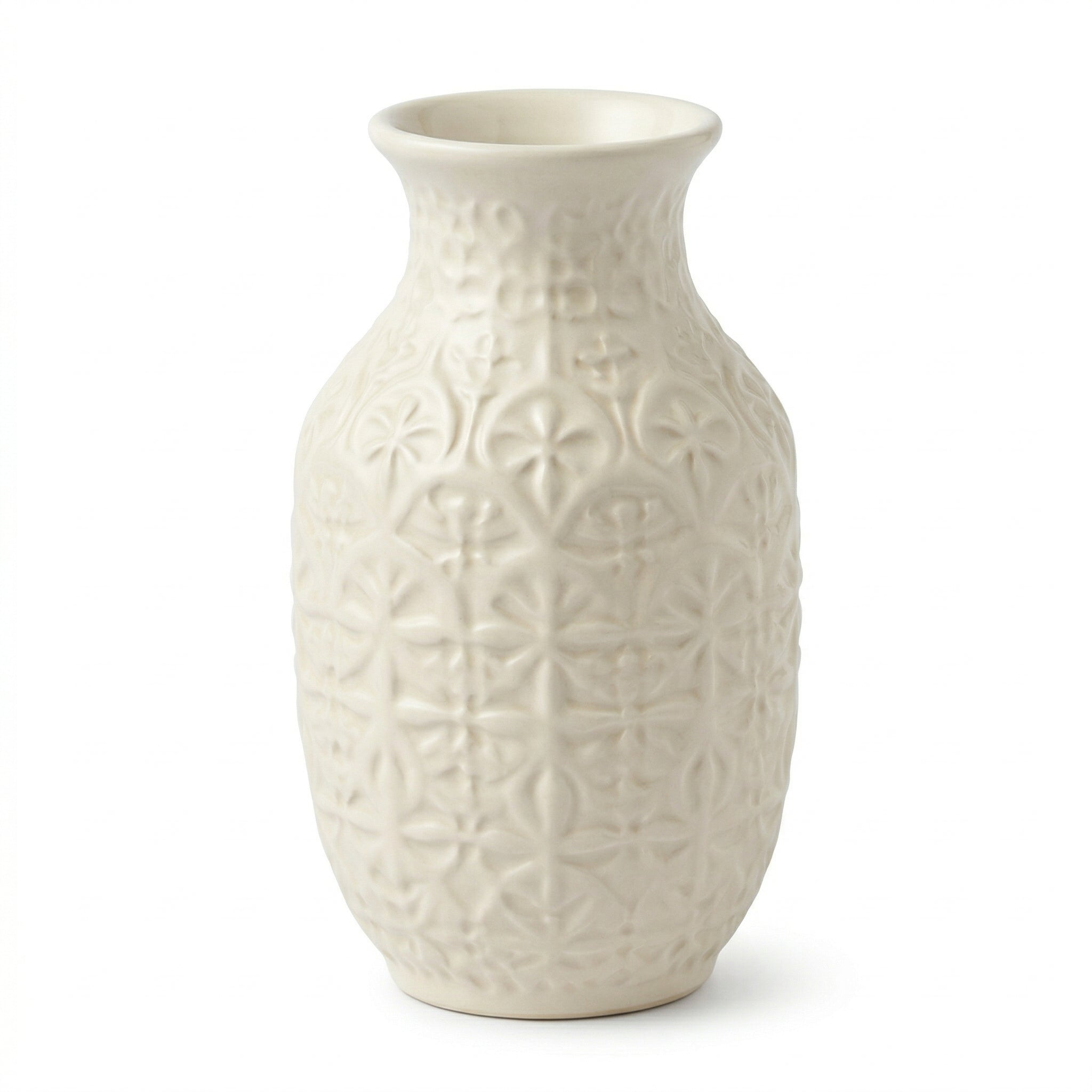 Embossed White Ceramic Floral Vase
