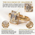 Timeless Elegance: Exquisite Elongated Emerald Cut Hand-Engraved Ring with Hidden Halo | Last Day Sale-90% OFF🔥