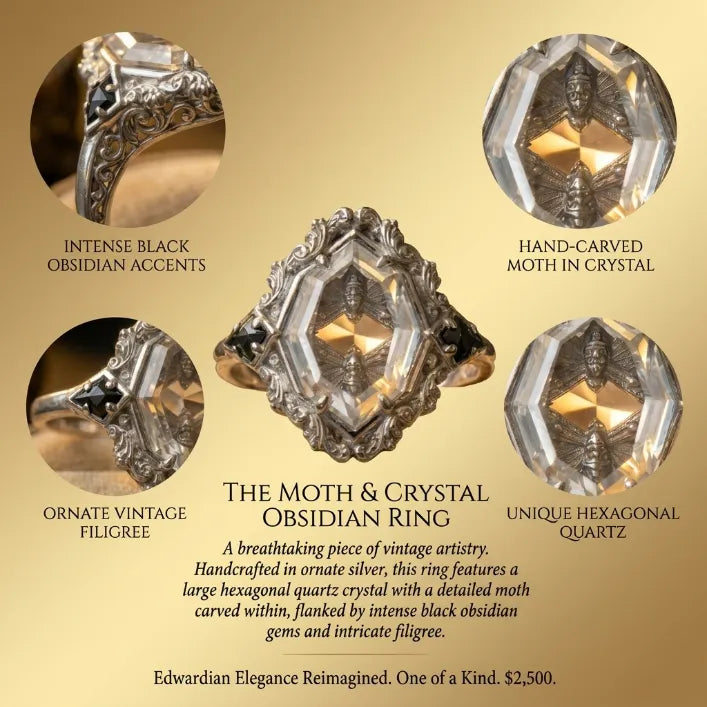 Timeless Vintage Silver Crystal Moth Statement Ring for Women — Last Day Sale-90% OFF🔥