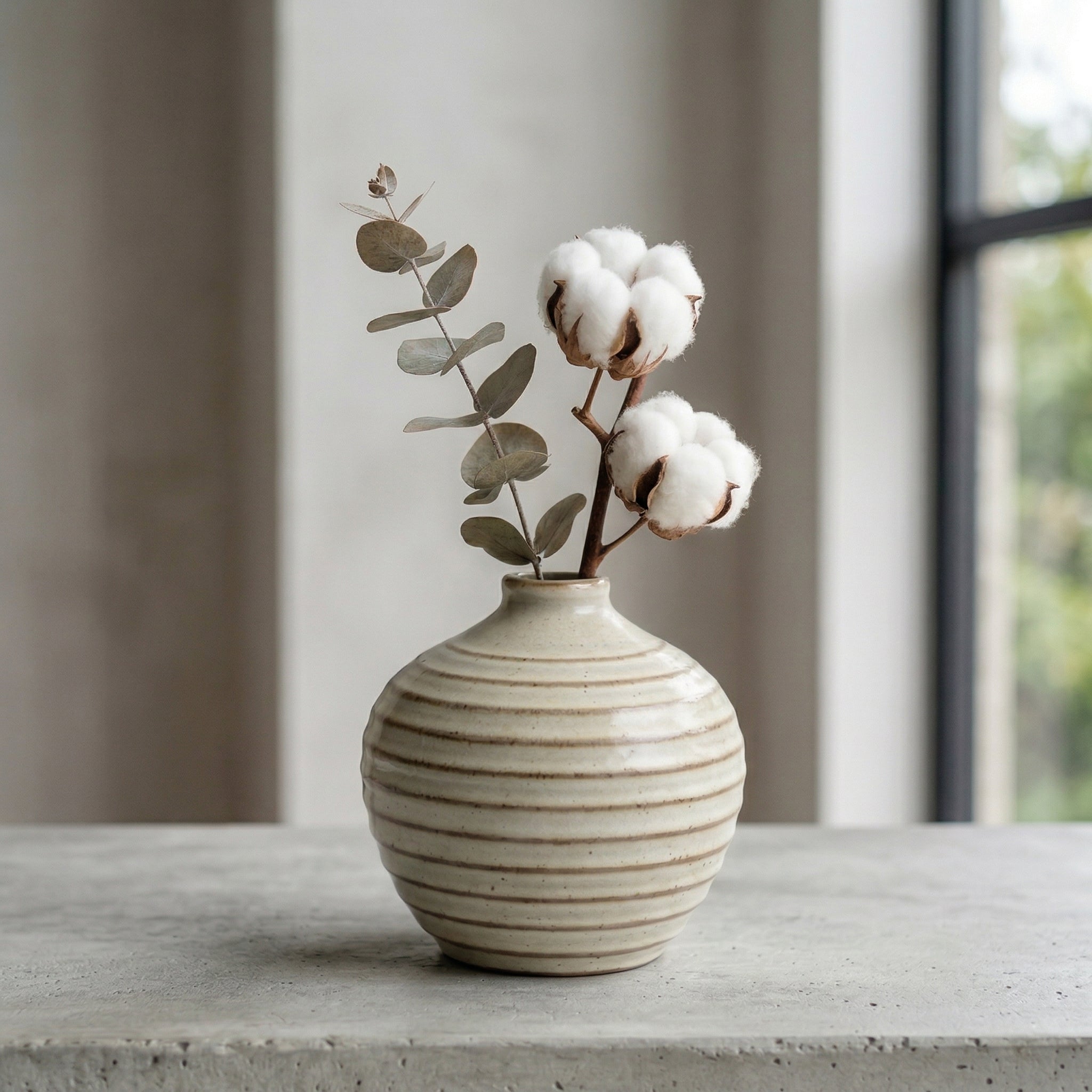 Round Ribbed Ceramic Bud Vase