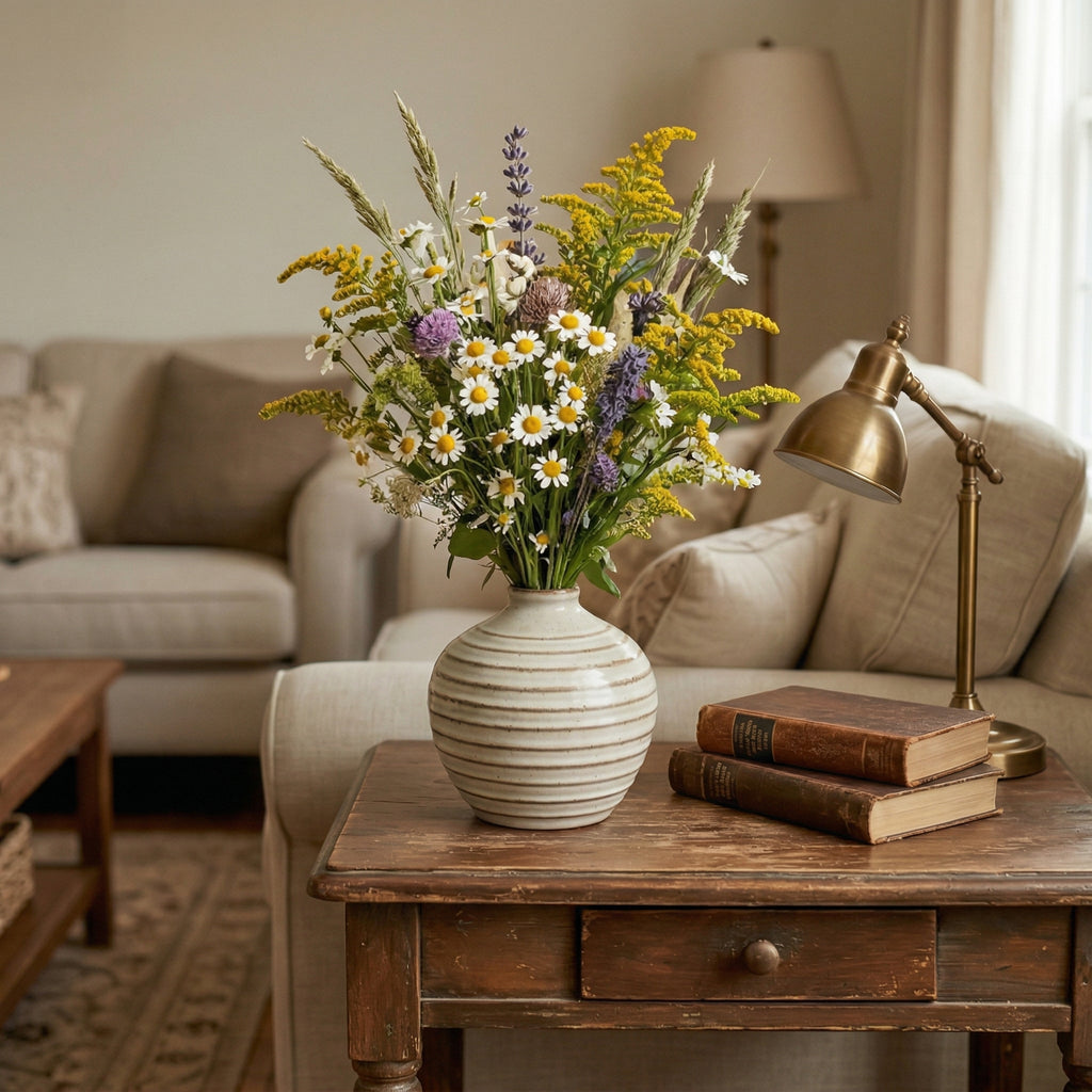 Round Ribbed Ceramic Bud Vase