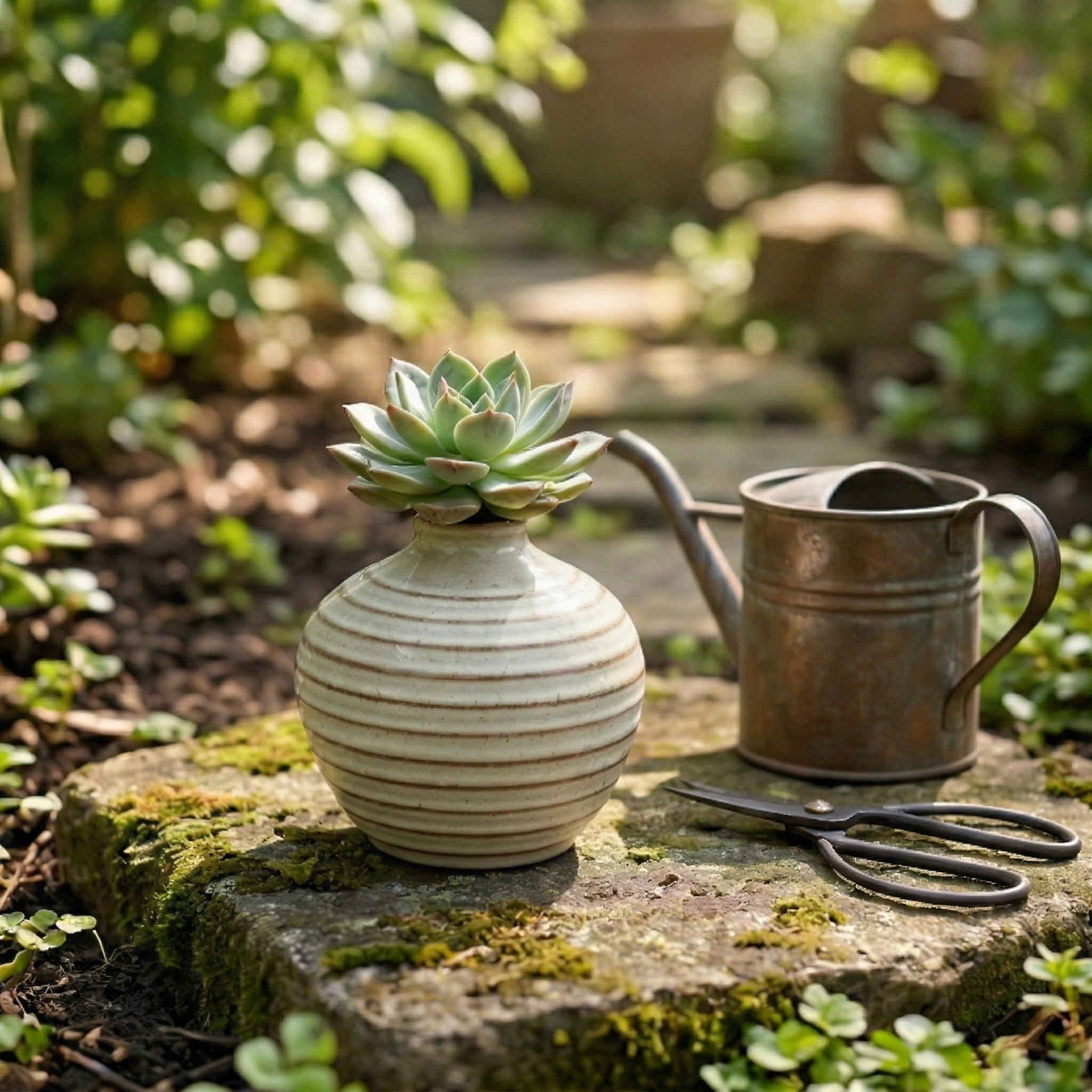 Round Ribbed Ceramic Bud Vase