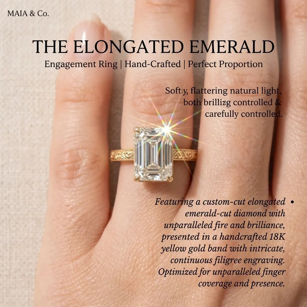 Timeless Elegance: Exquisite Elongated Emerald Cut Hand-Engraved Ring with Hidden Halo | Last Day Sale-90% OFF🔥