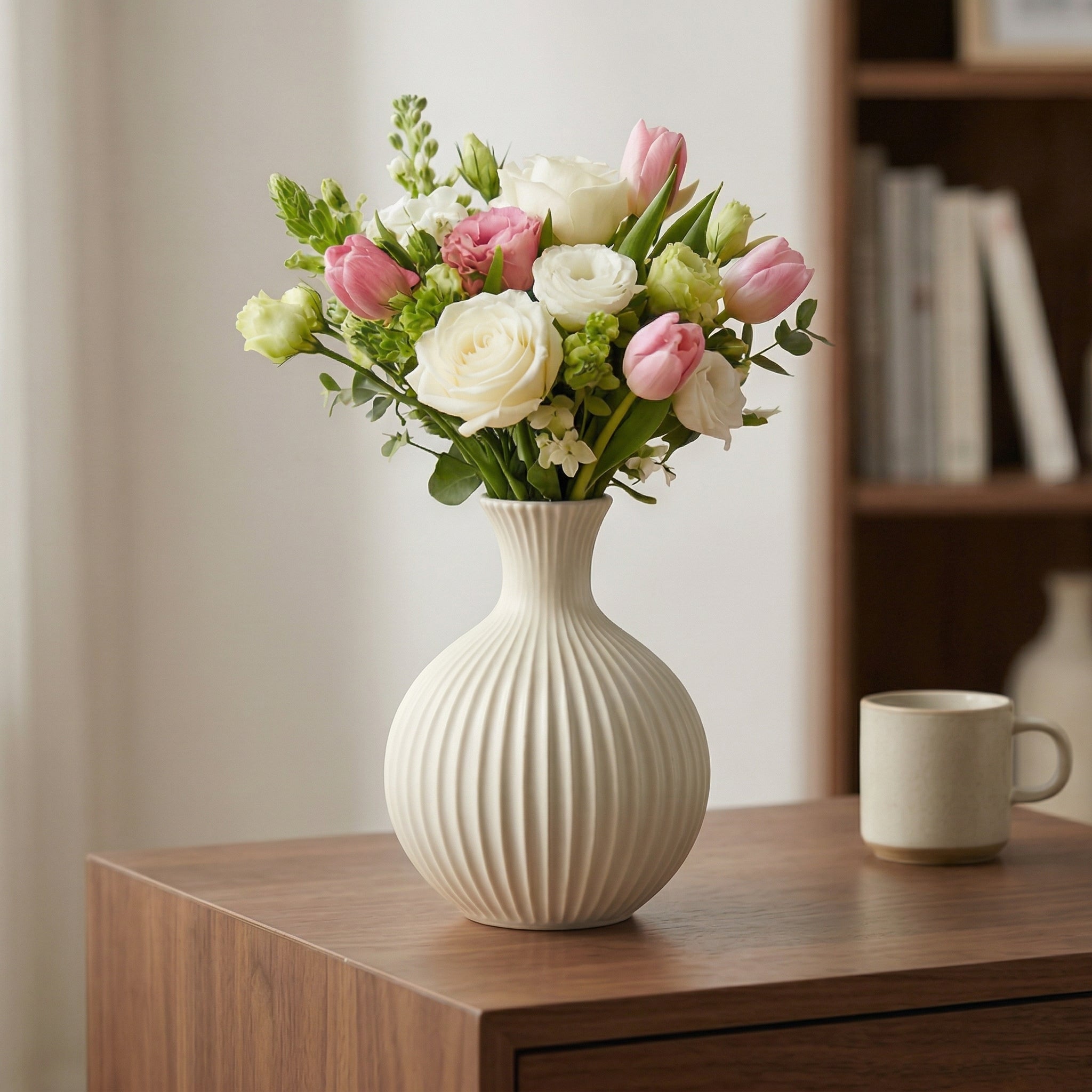 Fluted Ceramic Decorative Vase