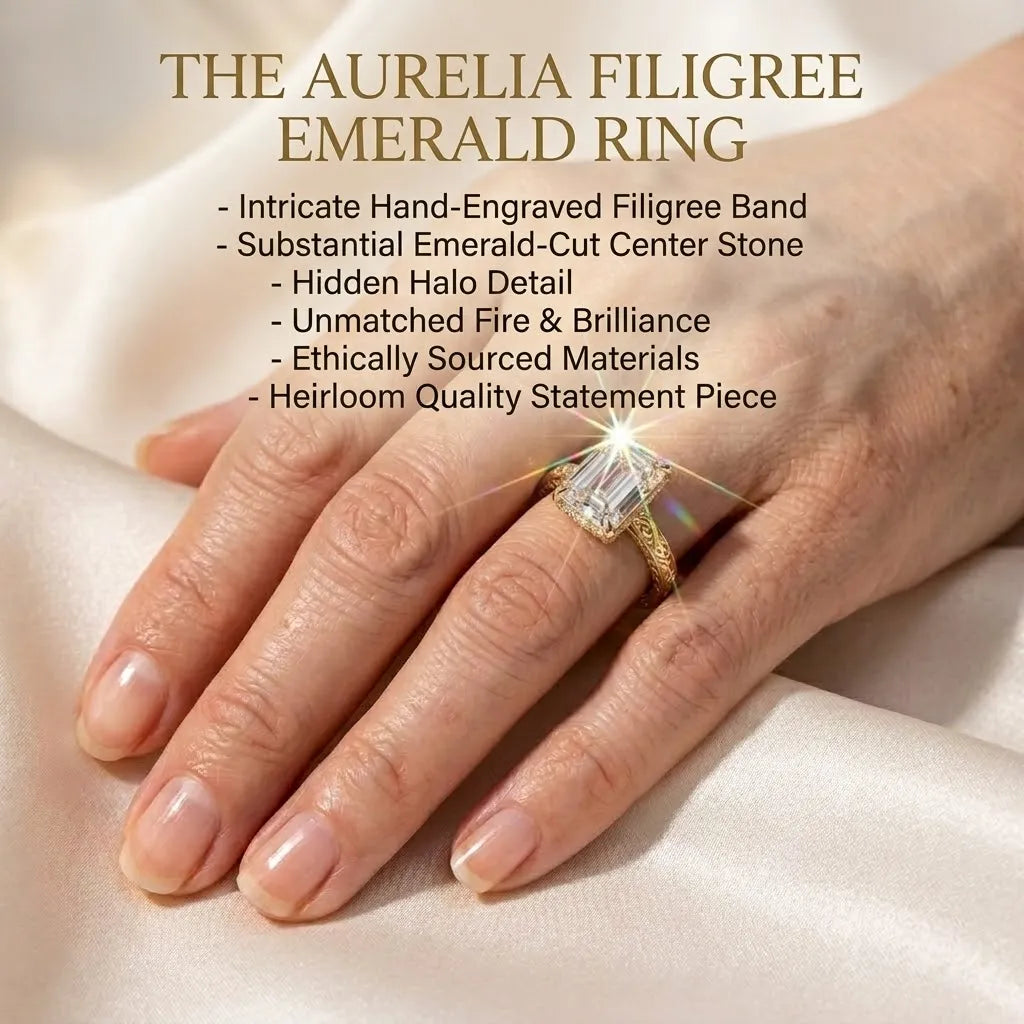 Timeless Elegance: Exquisite Elongated Emerald Cut Hand-Engraved Ring with Hidden Halo | Last Day Sale-90% OFF🔥