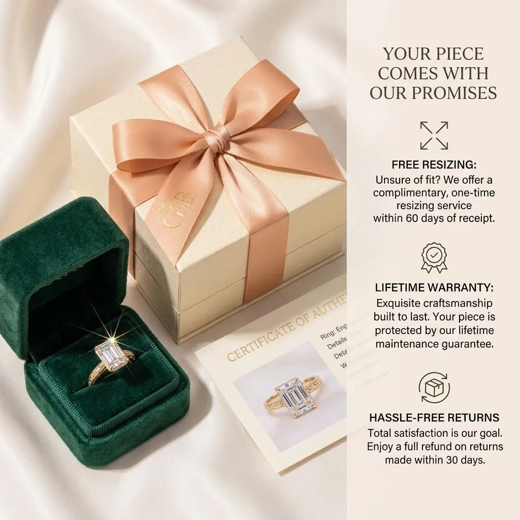 Timeless Elegance: Exquisite Elongated Emerald Cut Hand-Engraved Ring with Hidden Halo | Last Day Sale-90% OFF🔥