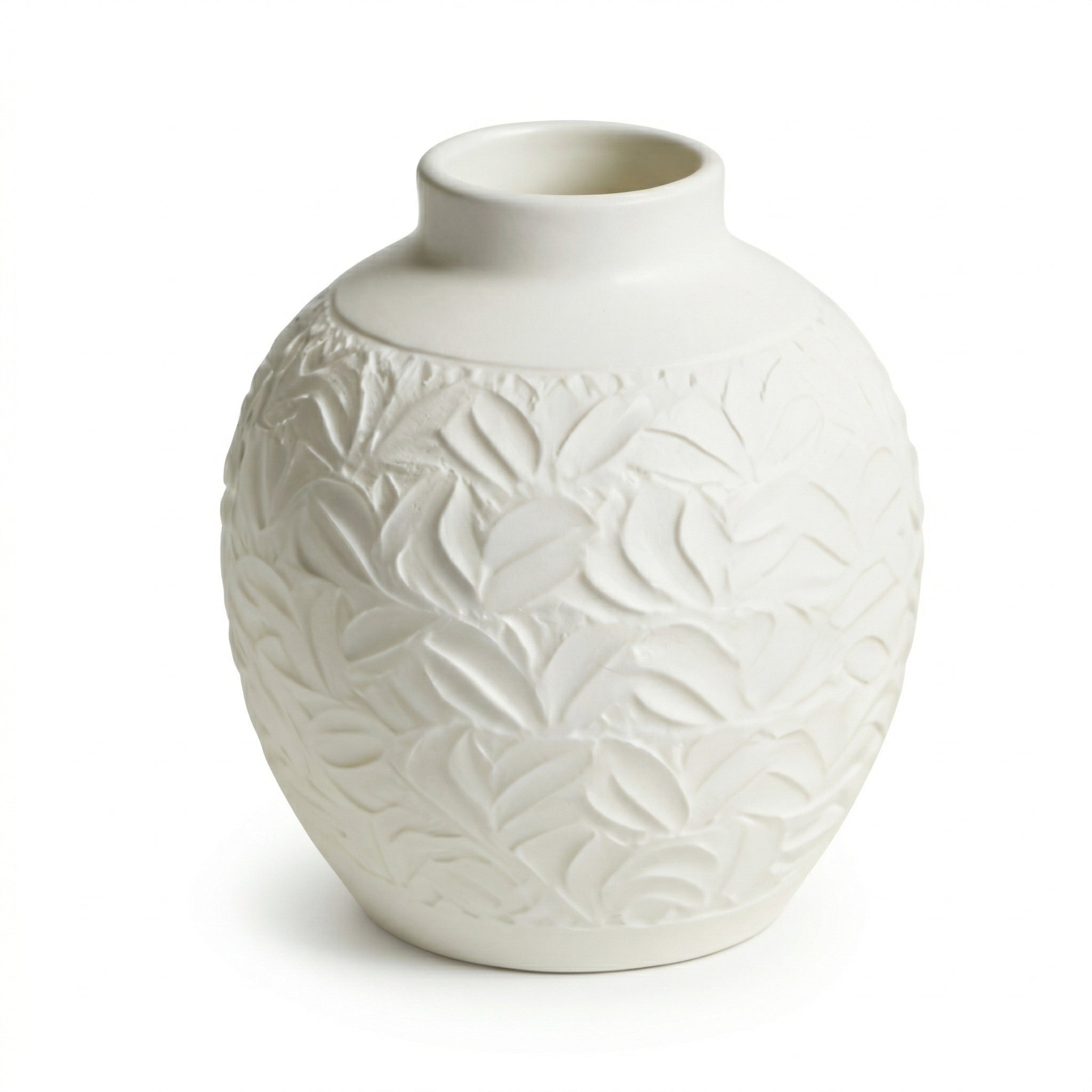 Embossed White Floral Ceramic Vase