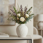 Embossed White Floral Ceramic Vase