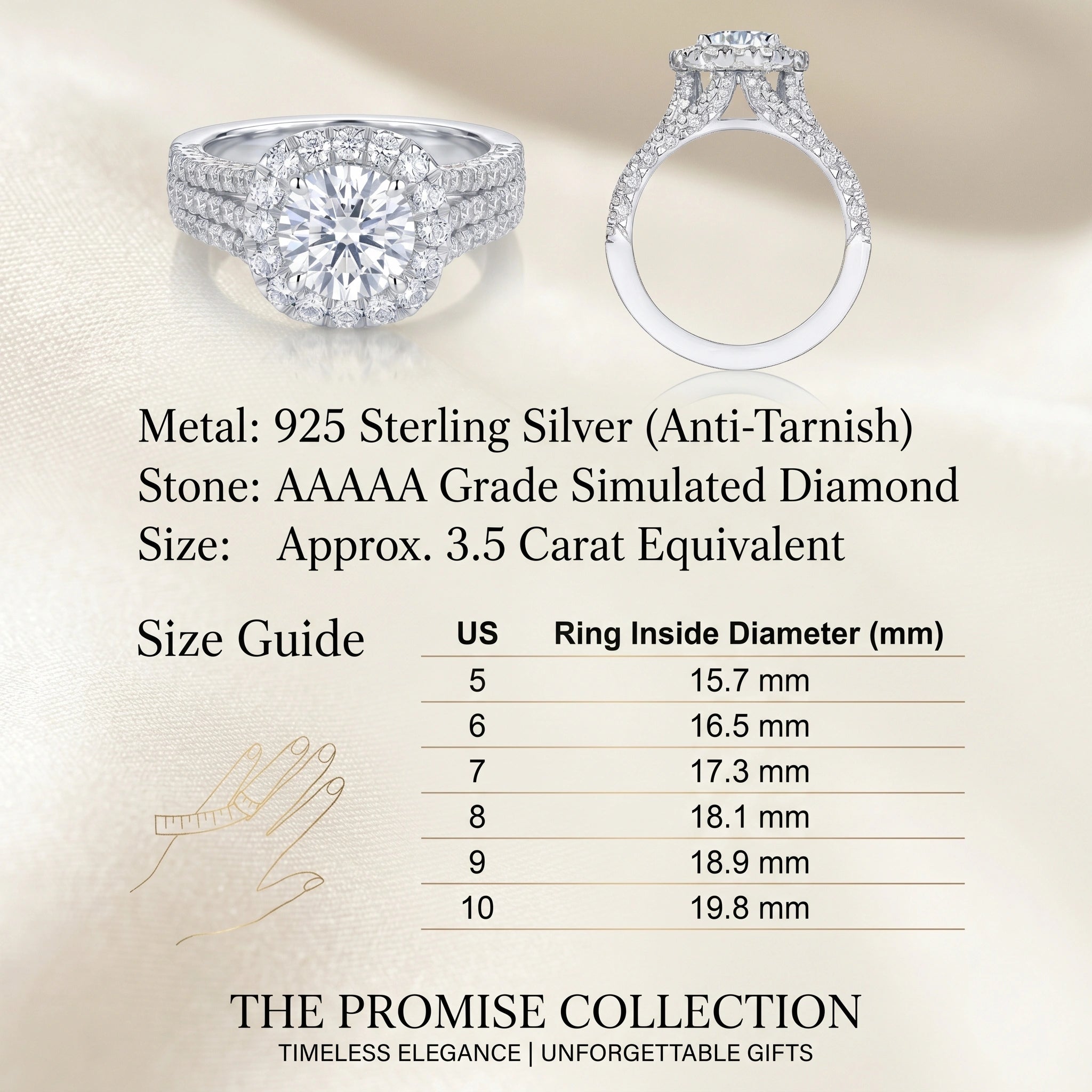 🚨 90% OFF TODAY: The "Serenity Riviera" Handcrafted Travel Ring: Solid 925 Silver Platinum Finish | Flawless 3.5ct Diamond Alternative