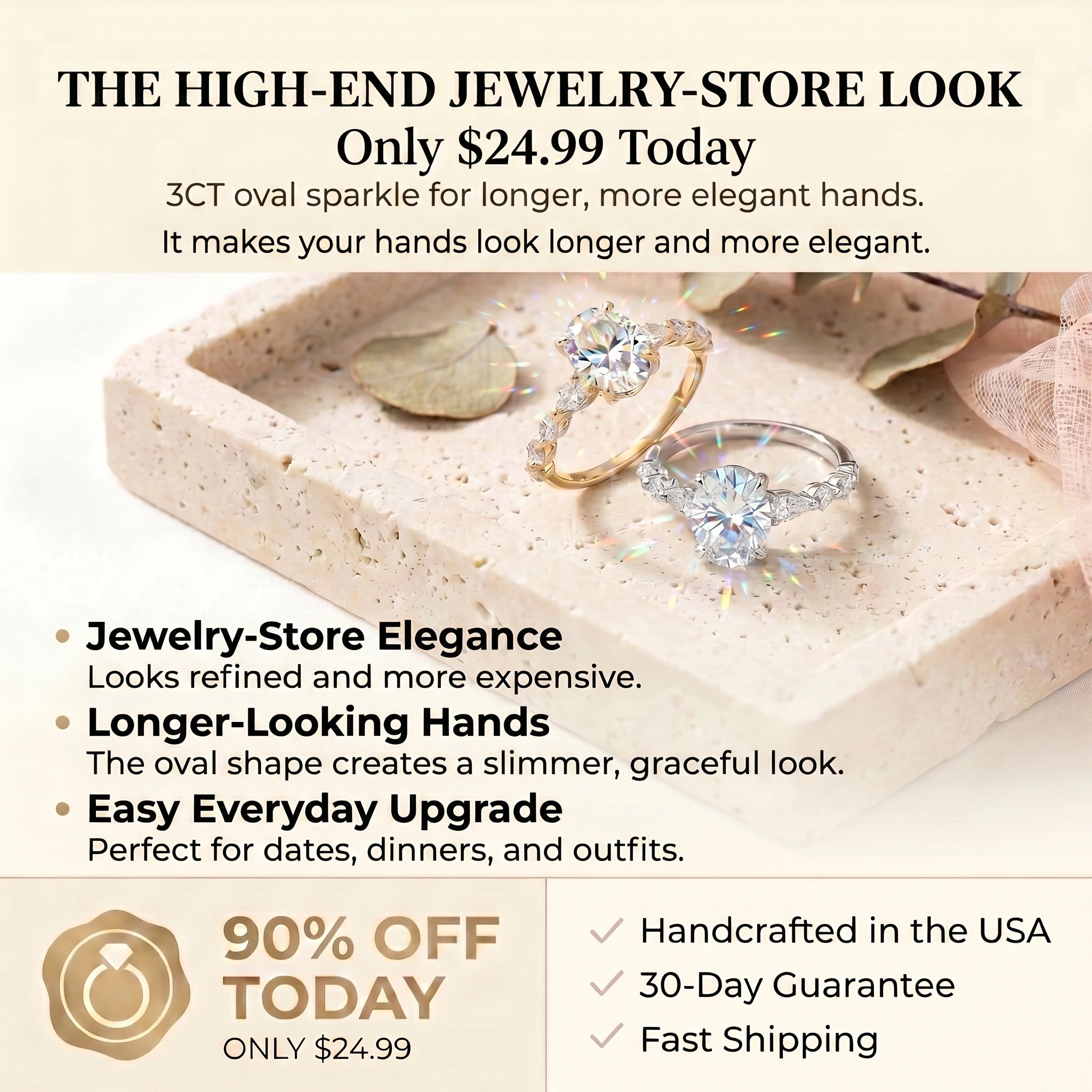 Last Day Sale-90% OFF🔥 The 3CT Oval Upgrade Ring — Longer-Looking Fingers & Everyday Comfort