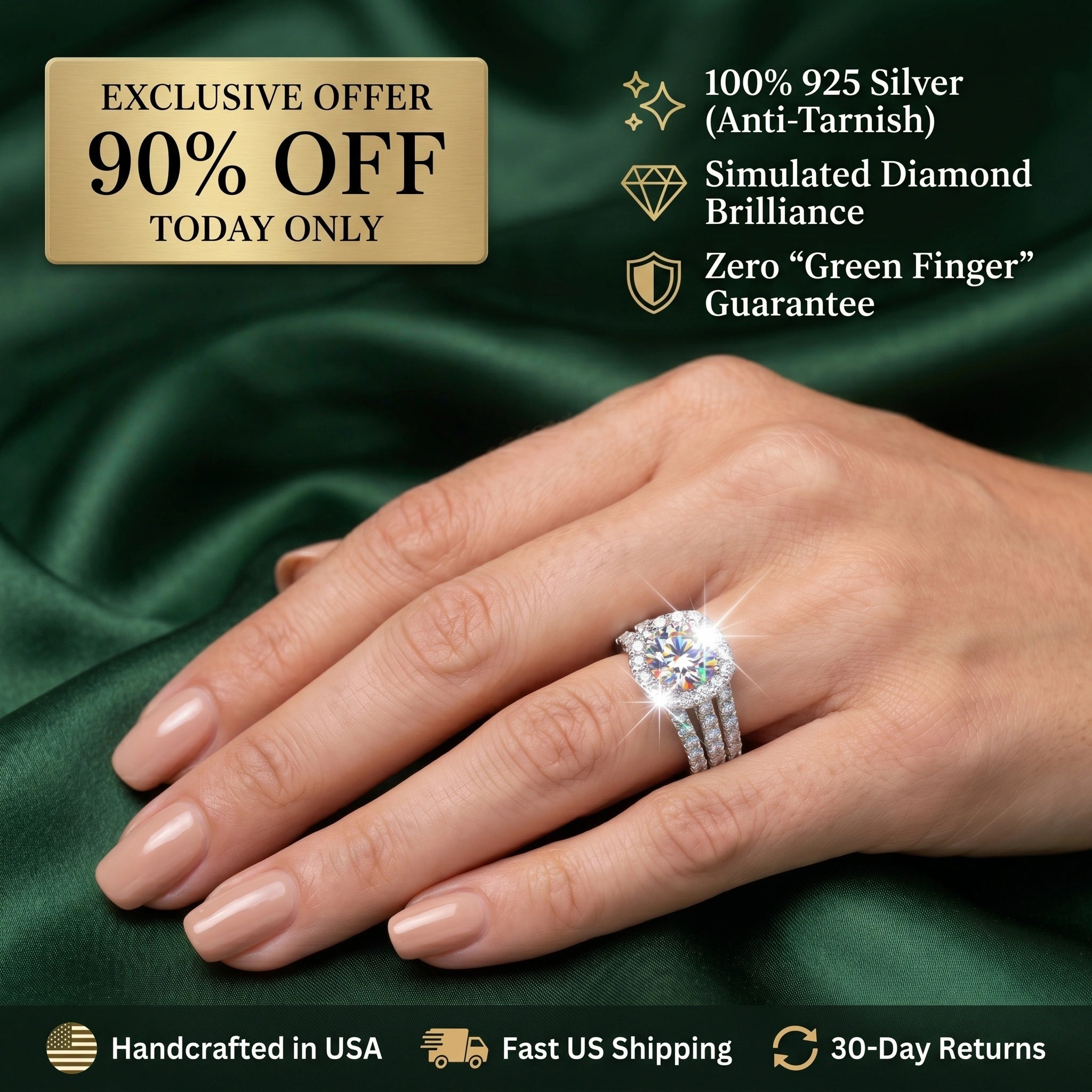 🚨 90% OFF TODAY: The "Serenity Riviera" Handcrafted Travel Ring: Solid 925 Silver Platinum Finish | Flawless 3.5ct Diamond Alternative