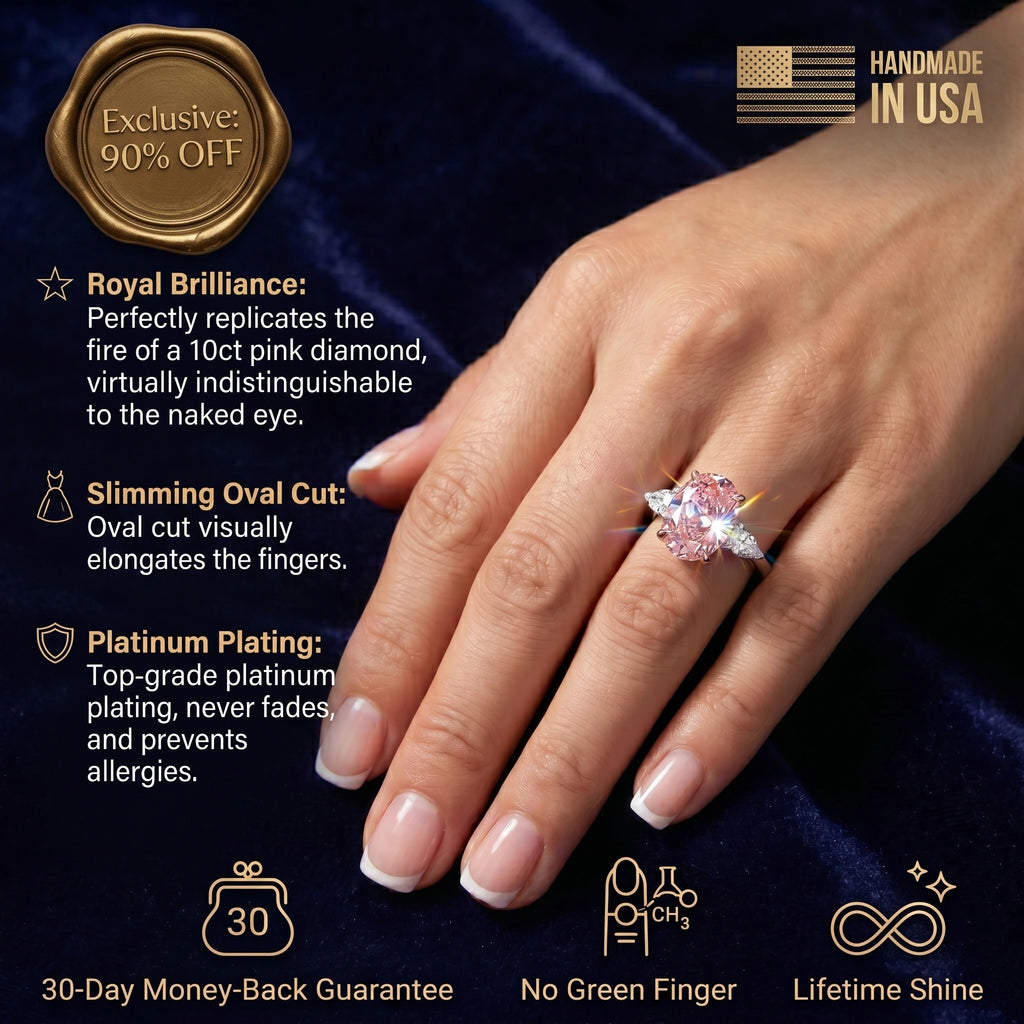 🚨 90% OFF TODAY: The "Rosalie" Handcrafted Statement Ring: Platinum-Plated Finger-Slimming Design | 10ct Pink Diamond Alternative